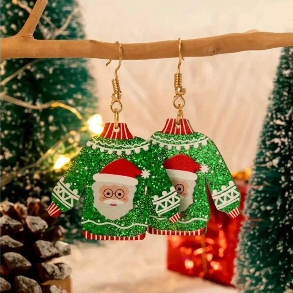 3D Reflective Santa Claus Christmas Sweater Earrings
